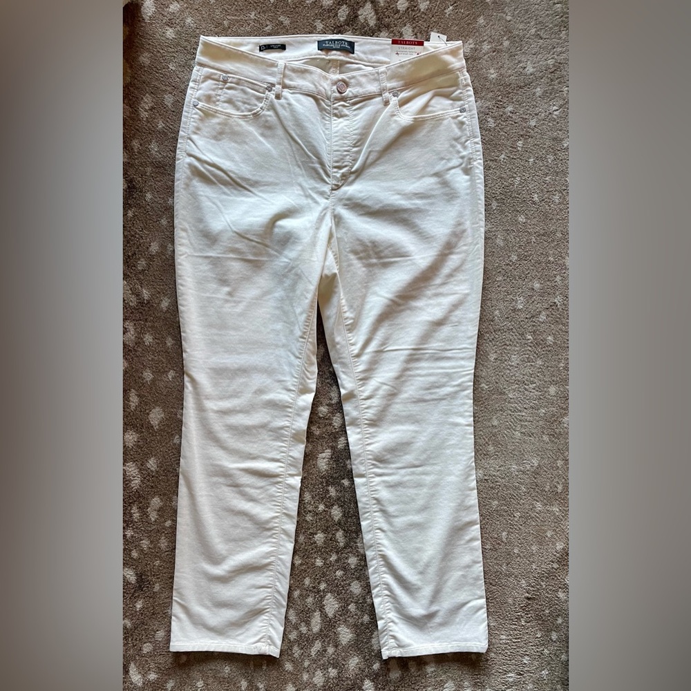 Talbots NWT Cream Velveteen Straight Leg Jeans 12 Petite CURVY